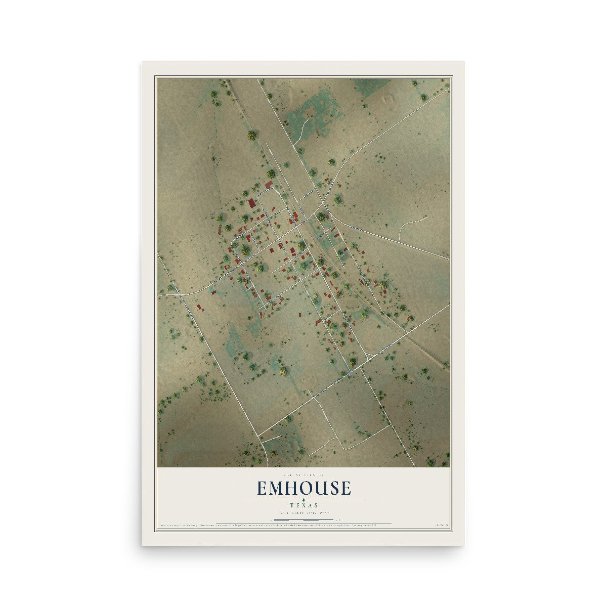 Map of Emhouse, Texas, 12 x 18 inch unframed archival matte print