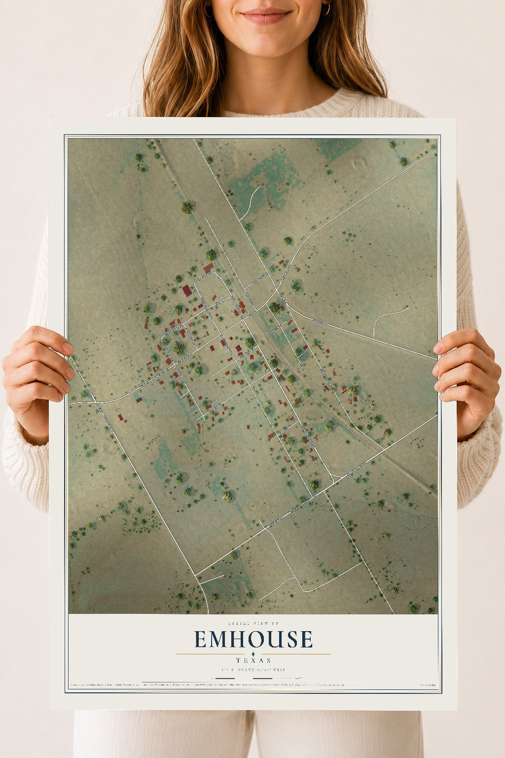 Map of Emhouse, Texas, 18 x 24 inch unframed archival matte print
