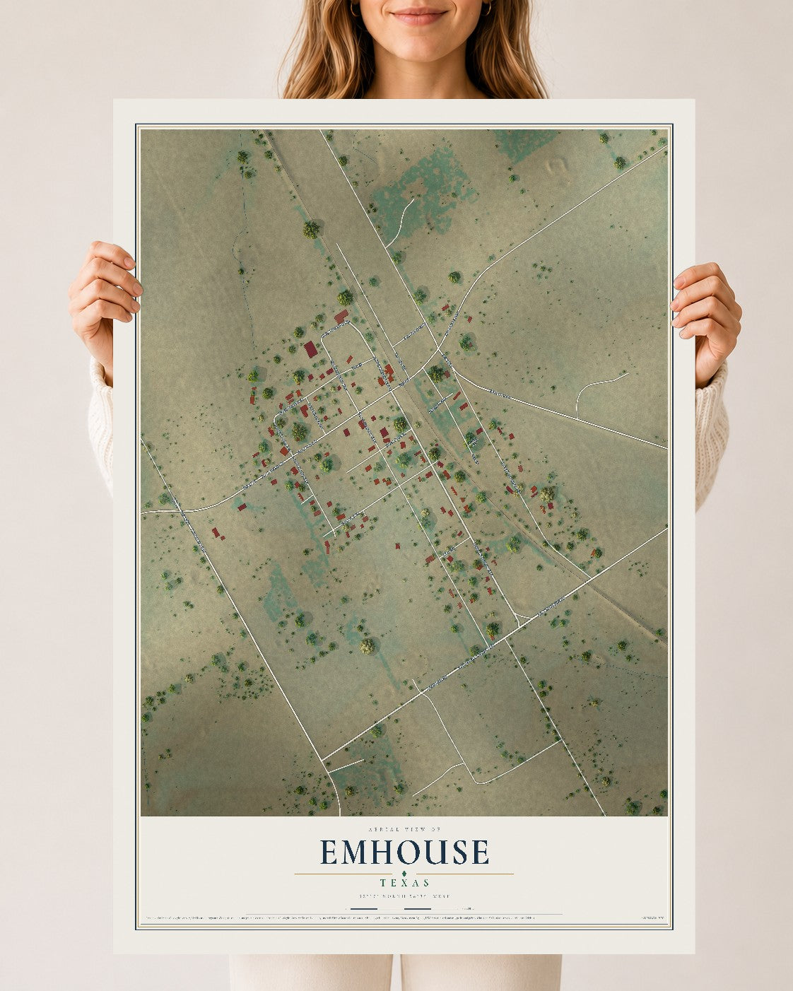 Map of Emhouse, Texas, 24 x 36 inch unframed archival matte print