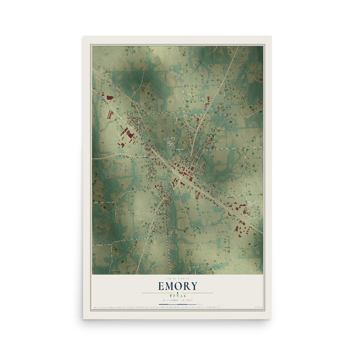 Map of Emory, Texas, 12 x 18 inch unframed archival matte print