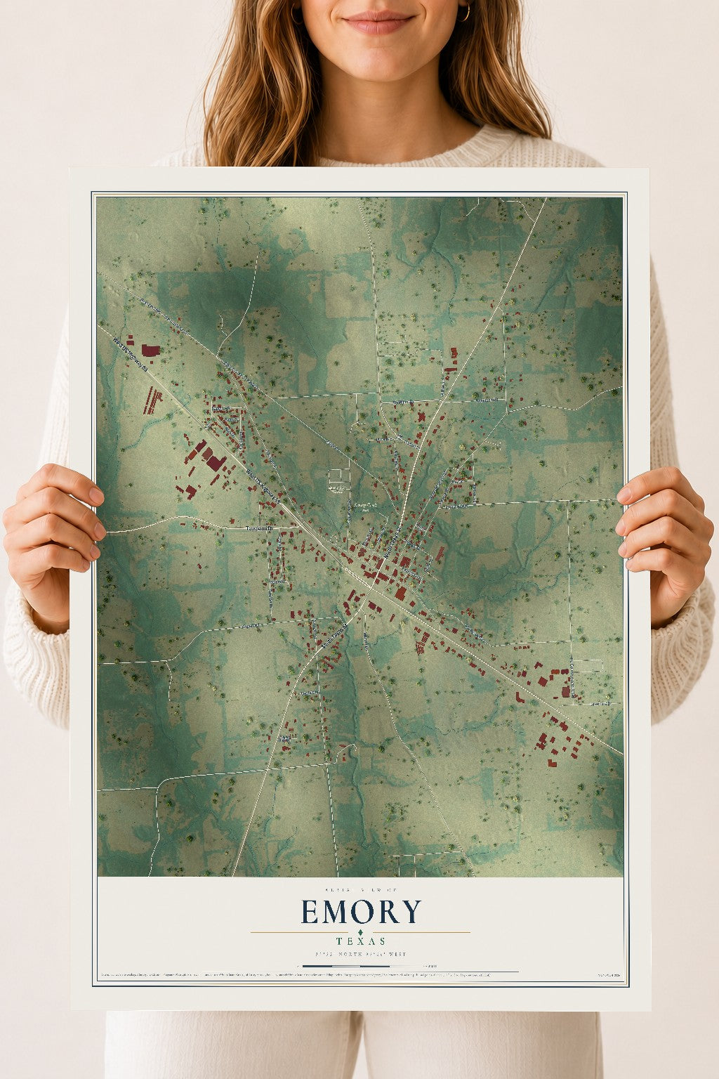 Map of Emory, Texas, 18 x 24 inch unframed archival matte print