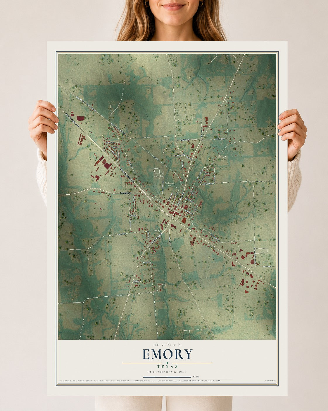 Map of Emory, Texas, 24 x 36 inch unframed archival matte print