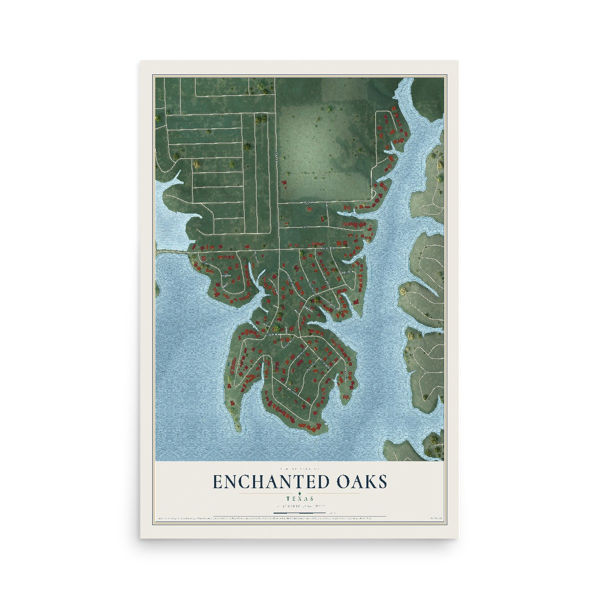 Map of Enchanted Oaks, Texas, 12 x 18 inch unframed archival matte print