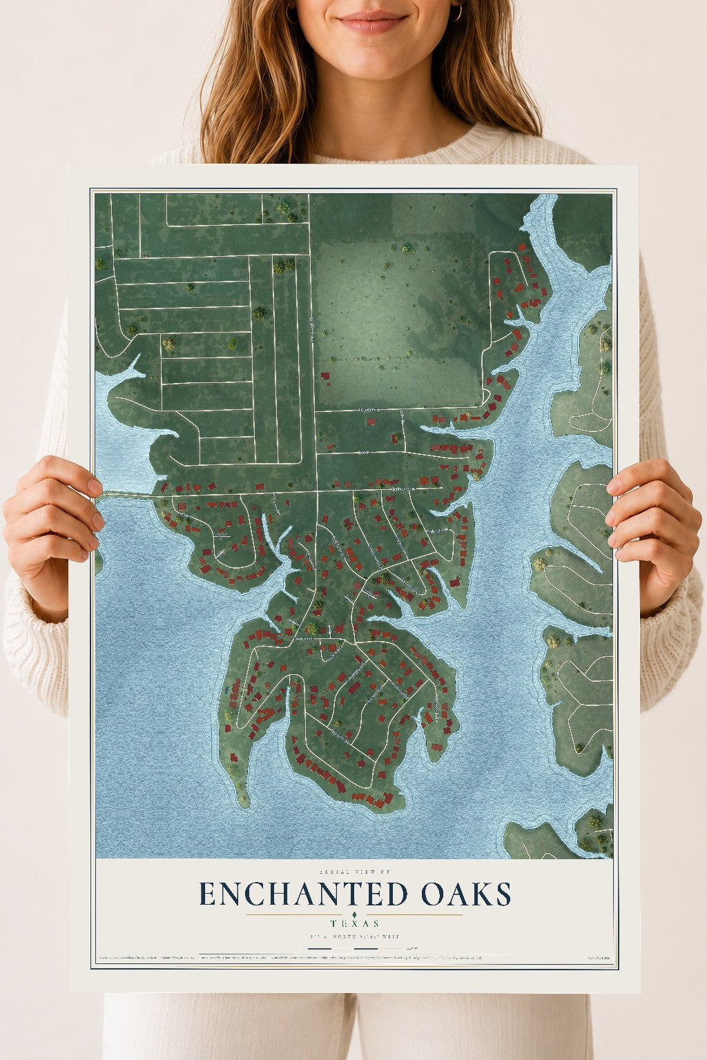 Map of Enchanted Oaks, Texas, 18 x 24 inch unframed archival matte print