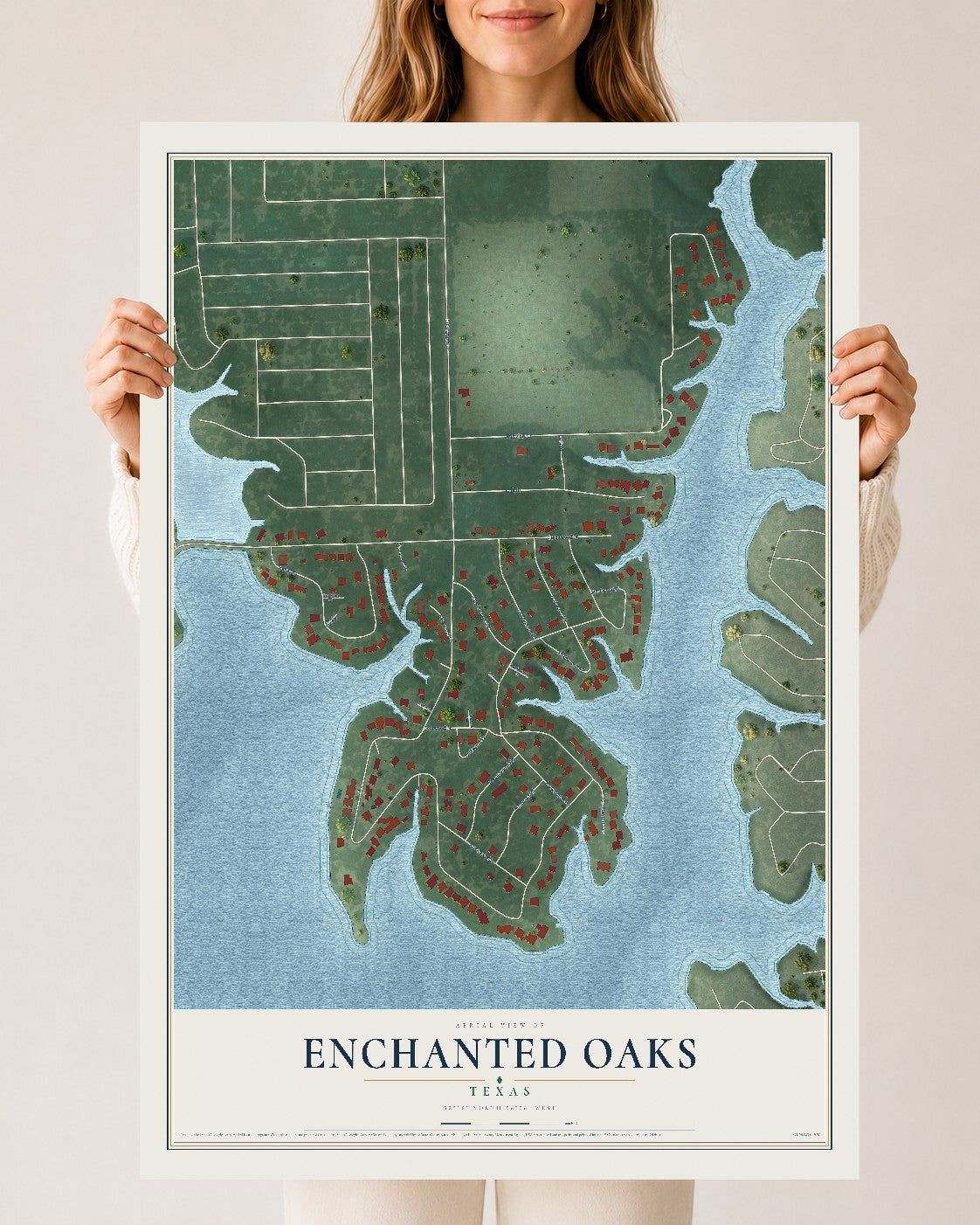 Map of Enchanted Oaks, Texas, 24 x 36 inch unframed archival matte print