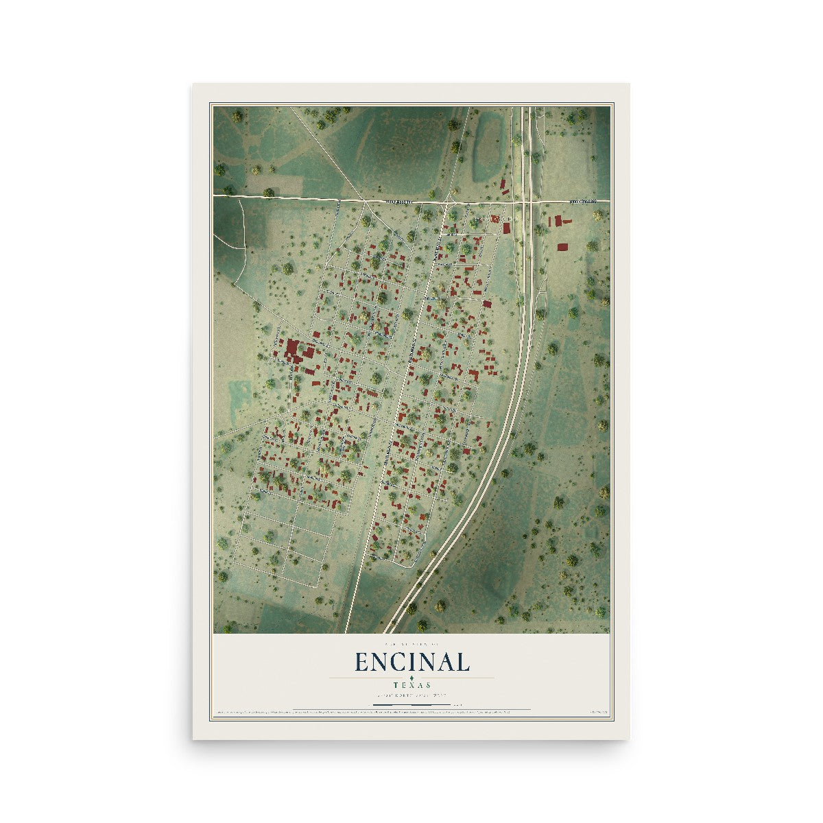 Map of Encinal, Texas, 12 x 18 inch unframed archival matte print