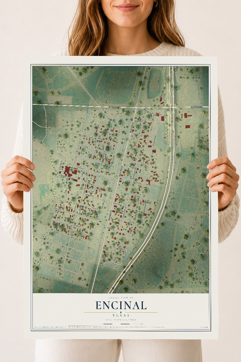 Map of Encinal, Texas, 18 x 24 inch unframed archival matte print