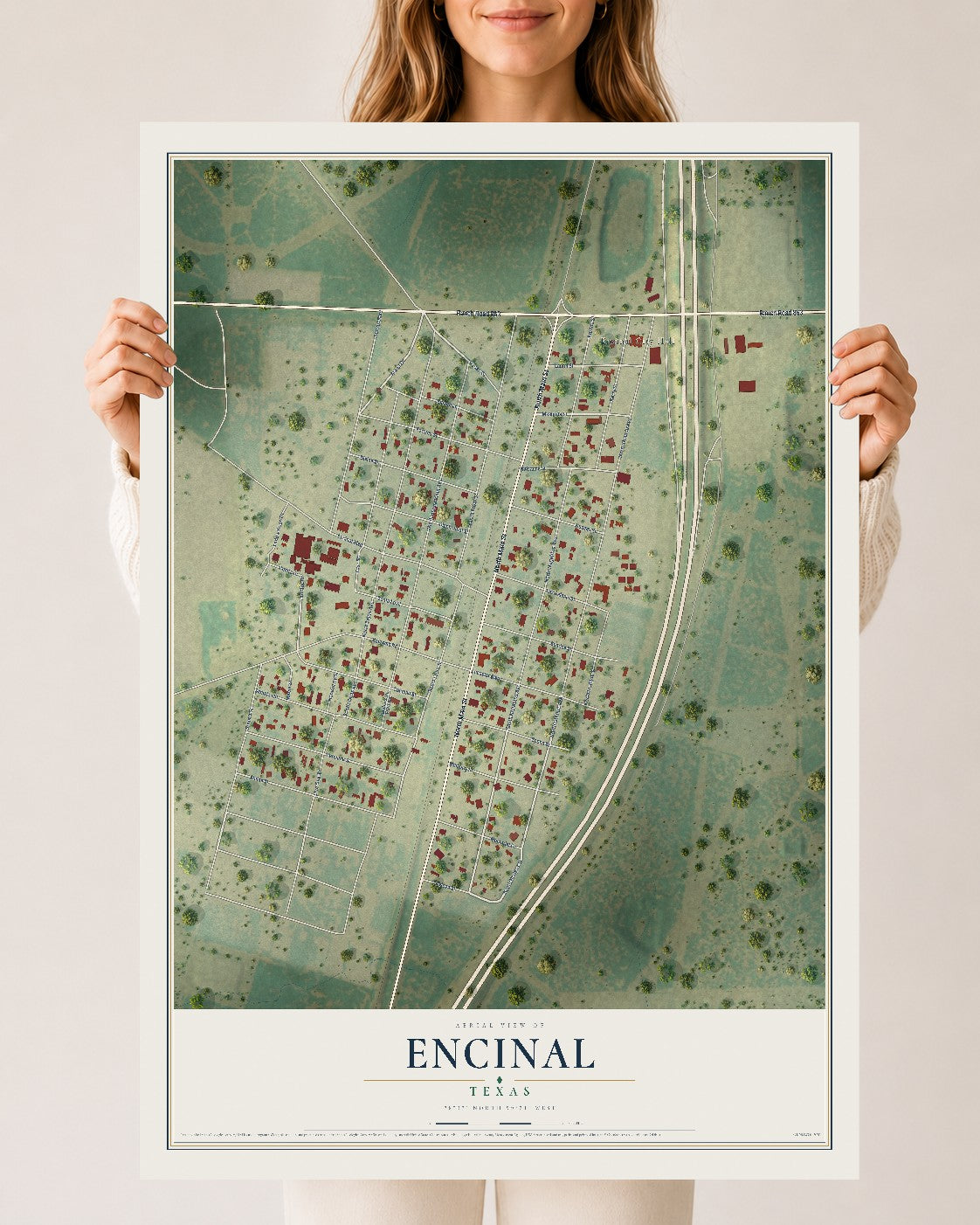 Map of Encinal, Texas, 24 x 36 inch unframed archival matte print