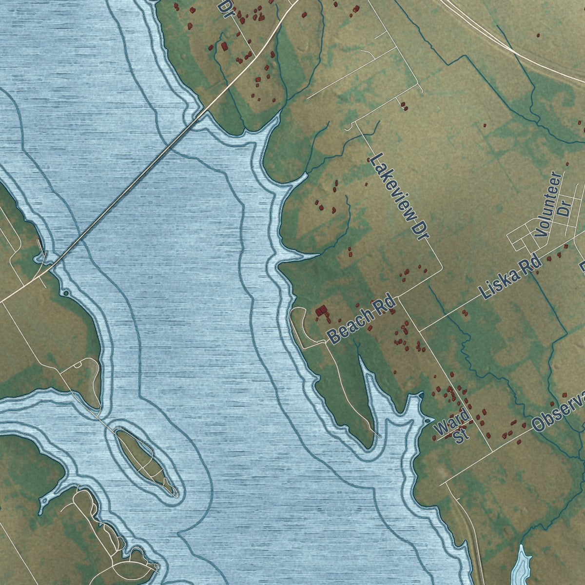 Second close-up of the map of Ennis, Texas print showing more streets and buildings