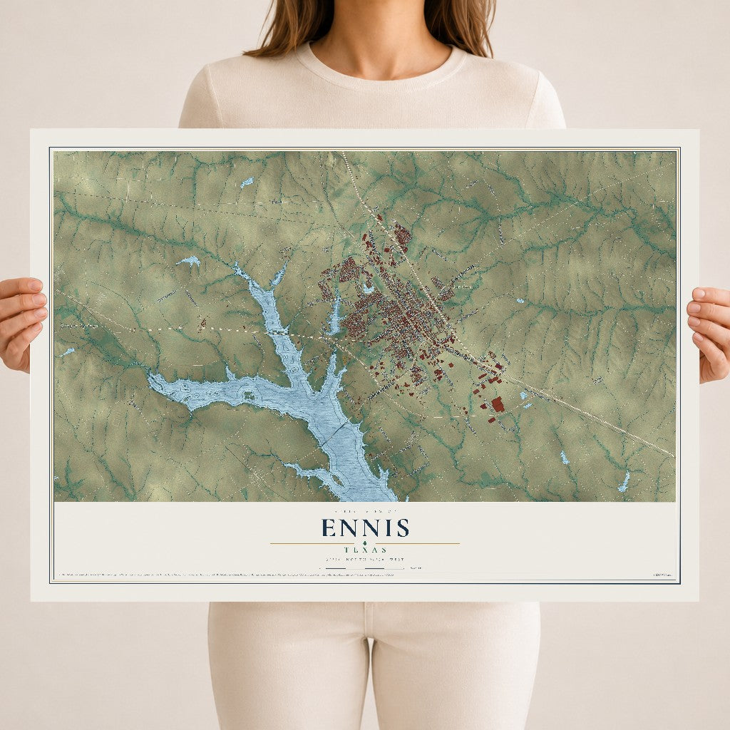 Map of Ennis, Texas, 18 x 24 inch unframed archival matte print