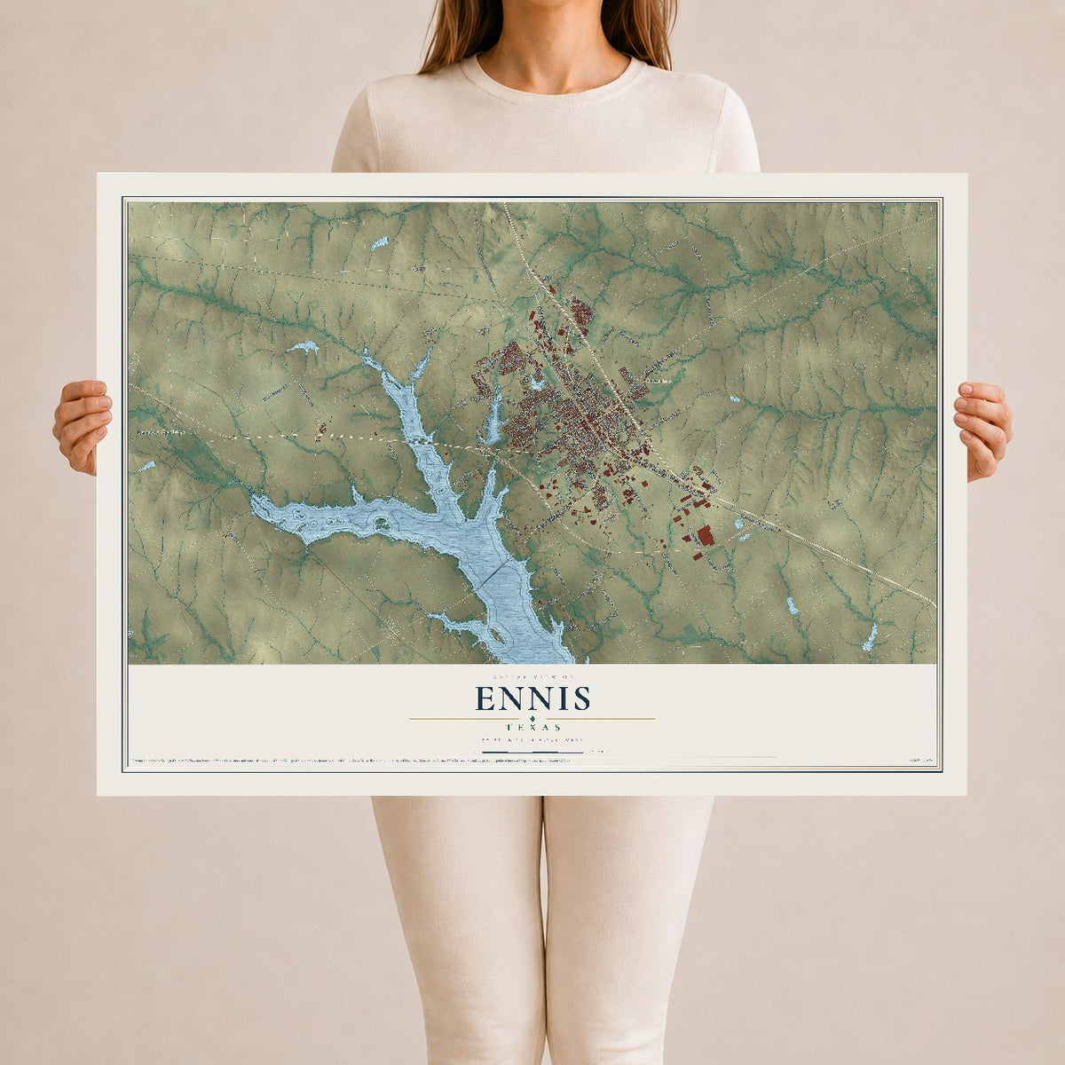 Map of Ennis, Texas, 24 x 36 inch unframed archival matte print
