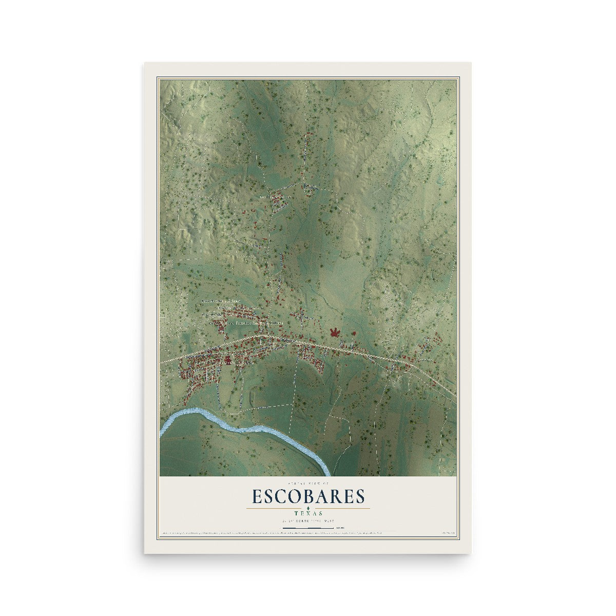 Map of Escobares, Texas, 12 x 18 inch unframed archival matte print