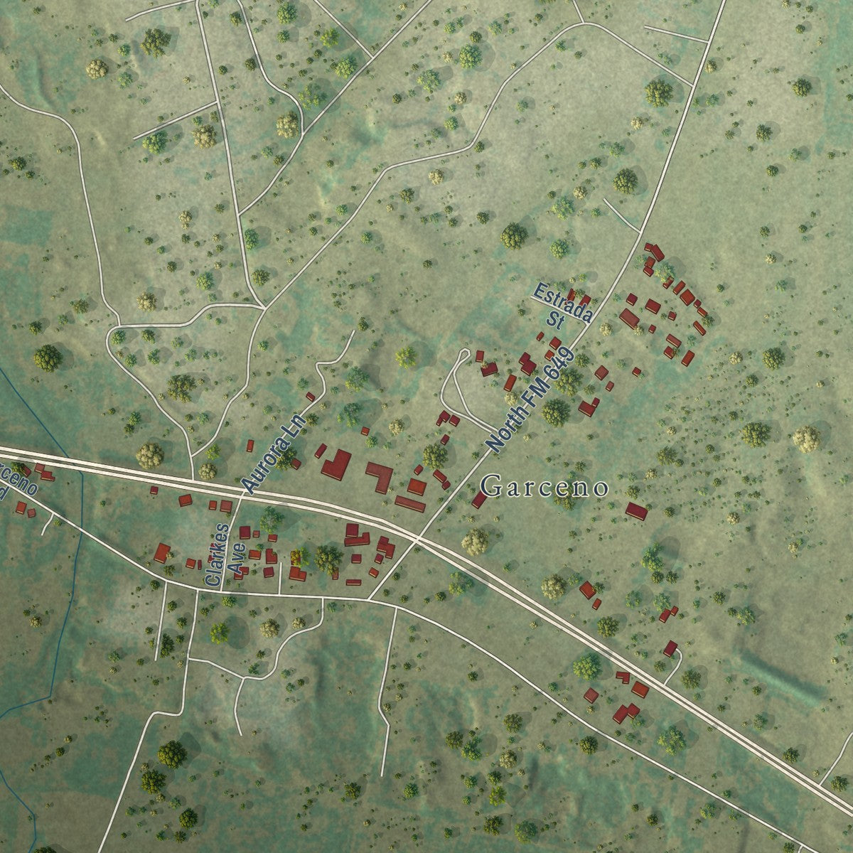 Second close-up of the map of Escobares, Texas print showing more streets and buildings