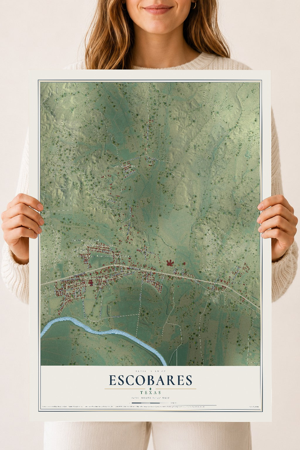Map of Escobares, Texas, 18 x 24 inch unframed archival matte print