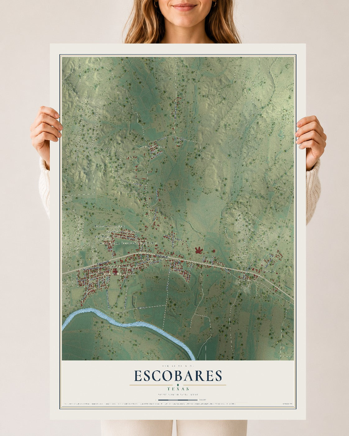 Map of Escobares, Texas, 24 x 36 inch unframed archival matte print