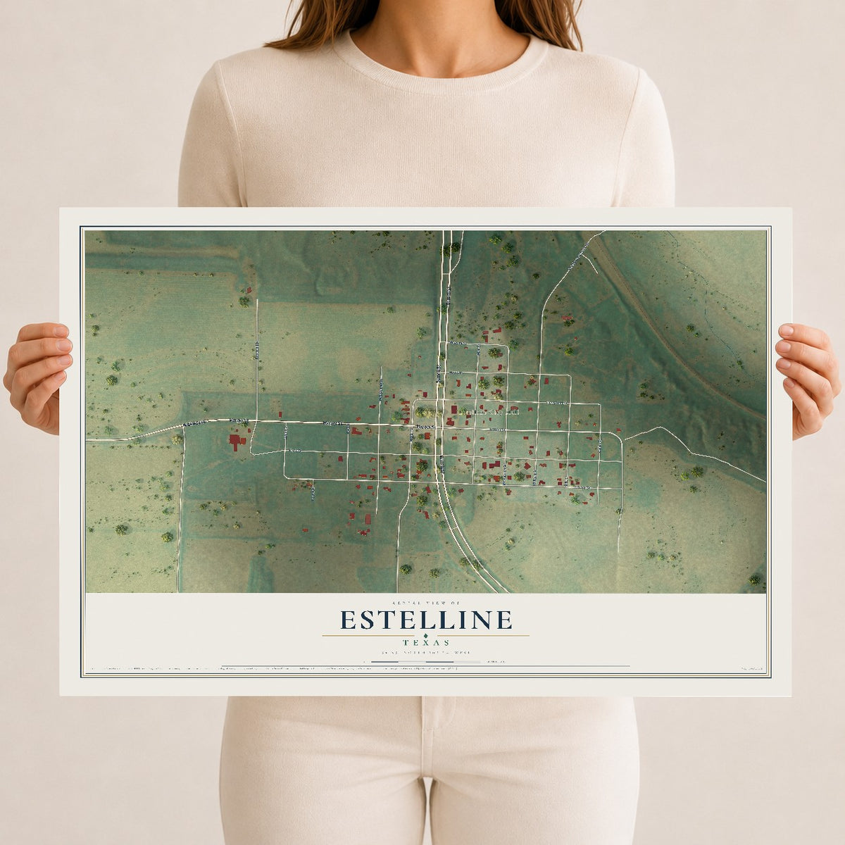 Map of Estelline, Texas, 12 x 18 inch unframed archival matte print
