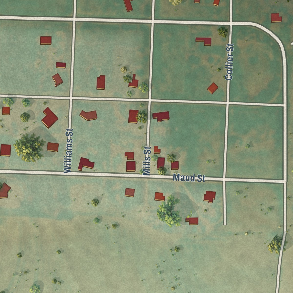 Second close-up of the map of Estelline, Texas print showing more streets and buildings