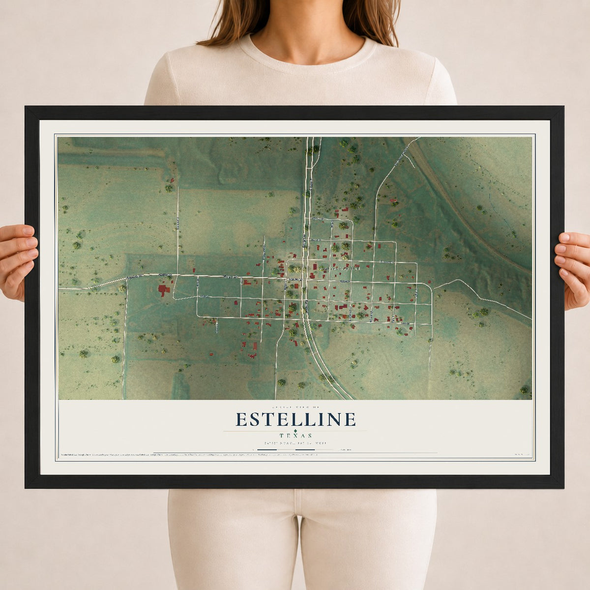 Map of Estelline, Texas, 18 x 24 inch print in a black wood frame
