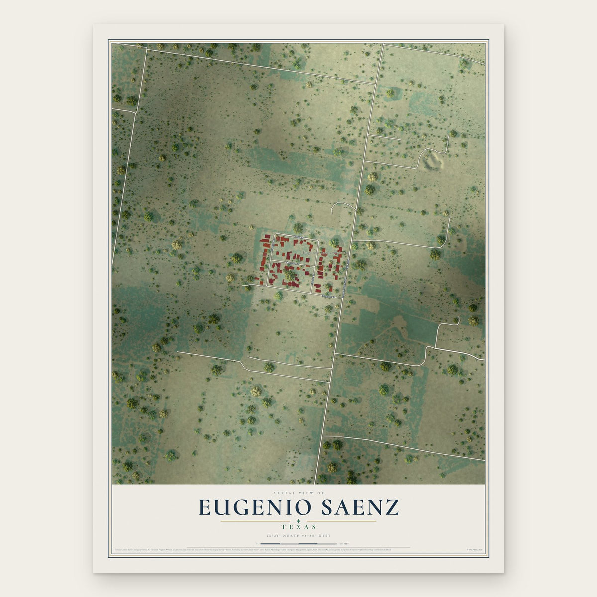 Eugenio Saenz, Texas map print, the full design