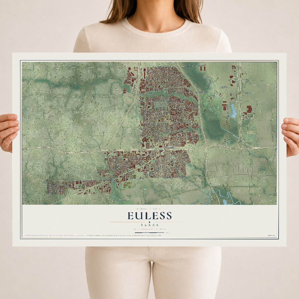 Map of Euless, Texas, 18 x 24 inch unframed archival matte print