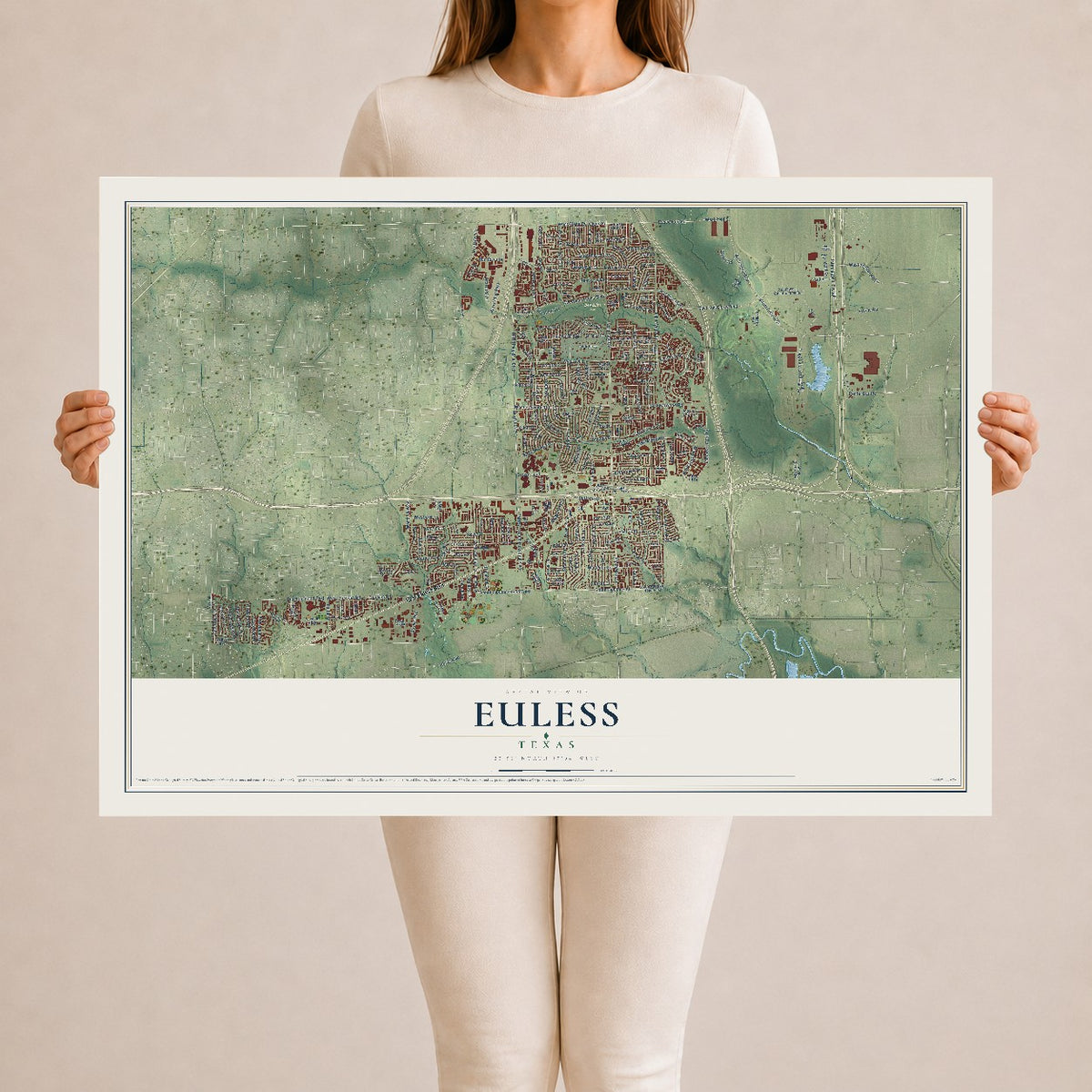 Map of Euless, Texas, 24 x 36 inch unframed archival matte print