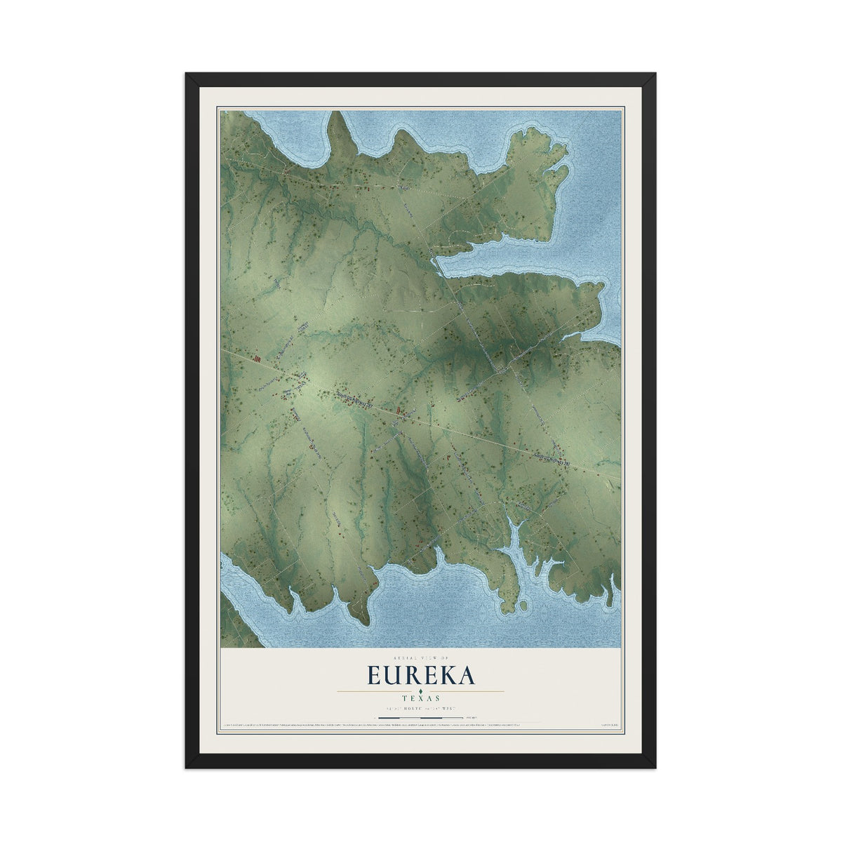 Map of Eureka, Texas, 12 x 18 inch print in a black wood frame