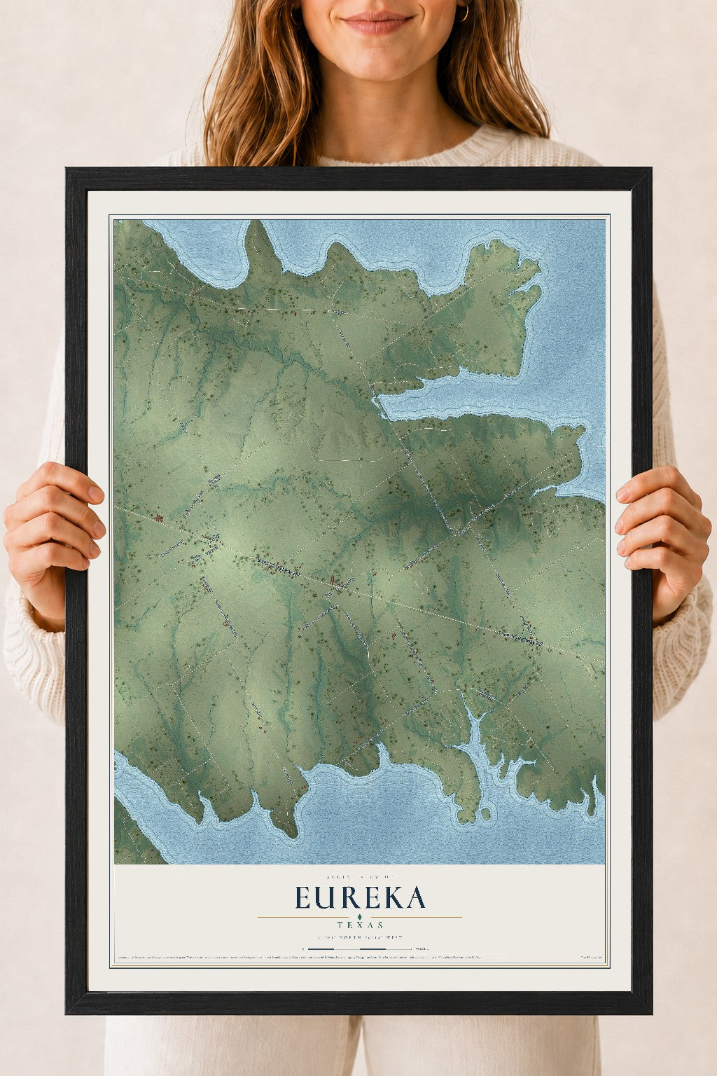 Map of Eureka, Texas, 18 x 24 inch print in a black wood frame