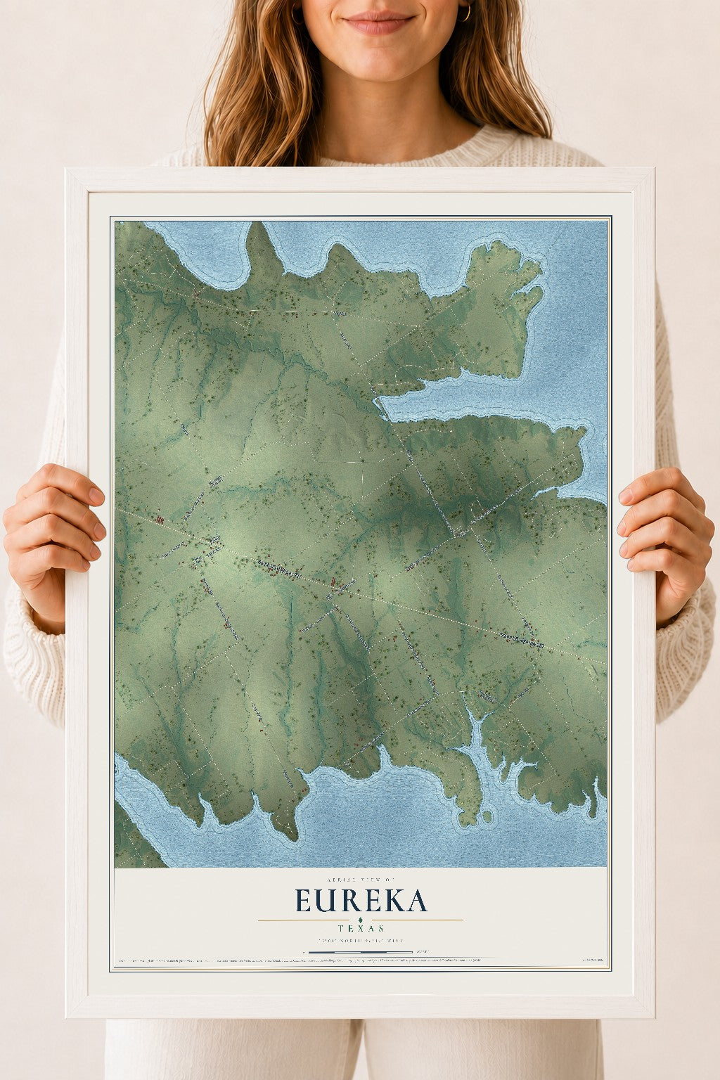 Map of Eureka, Texas, 18 x 24 inch print in a white wood frame