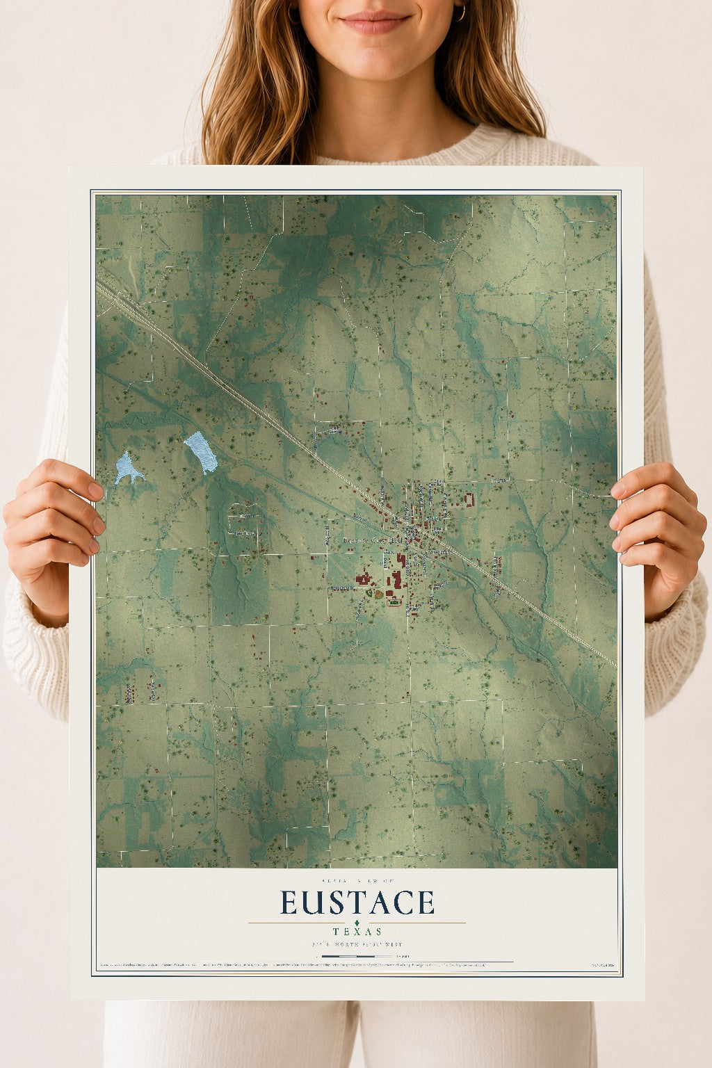 Map of Eustace, Texas, 18 x 24 inch unframed archival matte print