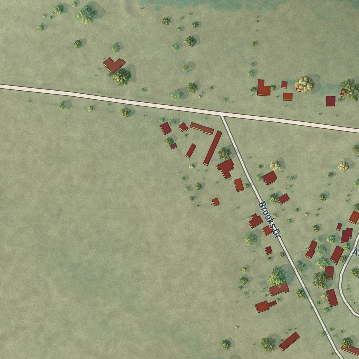 Second close-up of the map of Evant, Texas print showing more streets and buildings