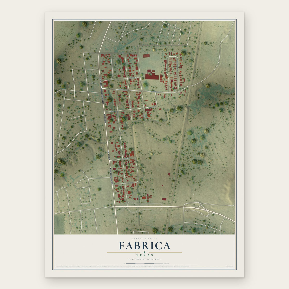 Fabrica, Texas map print, the full design
