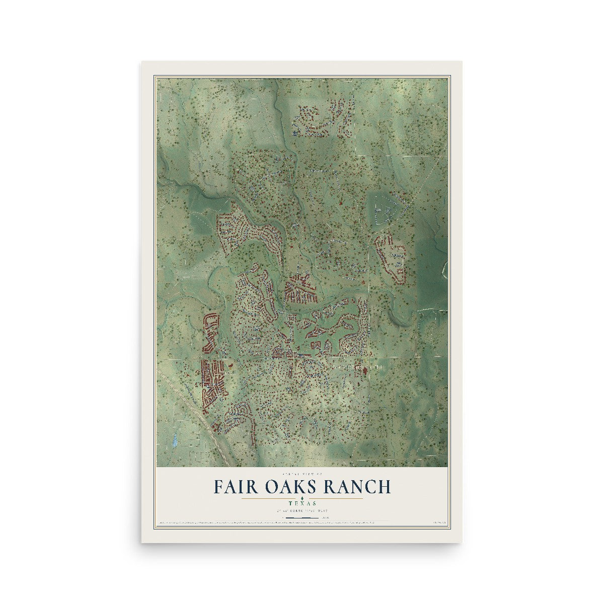 Map of Fair Oaks Ranch, Texas, 12 x 18 inch unframed archival matte print