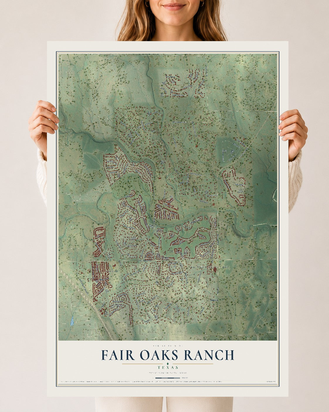 Map of Fair Oaks Ranch, Texas, 24 x 36 inch unframed archival matte print