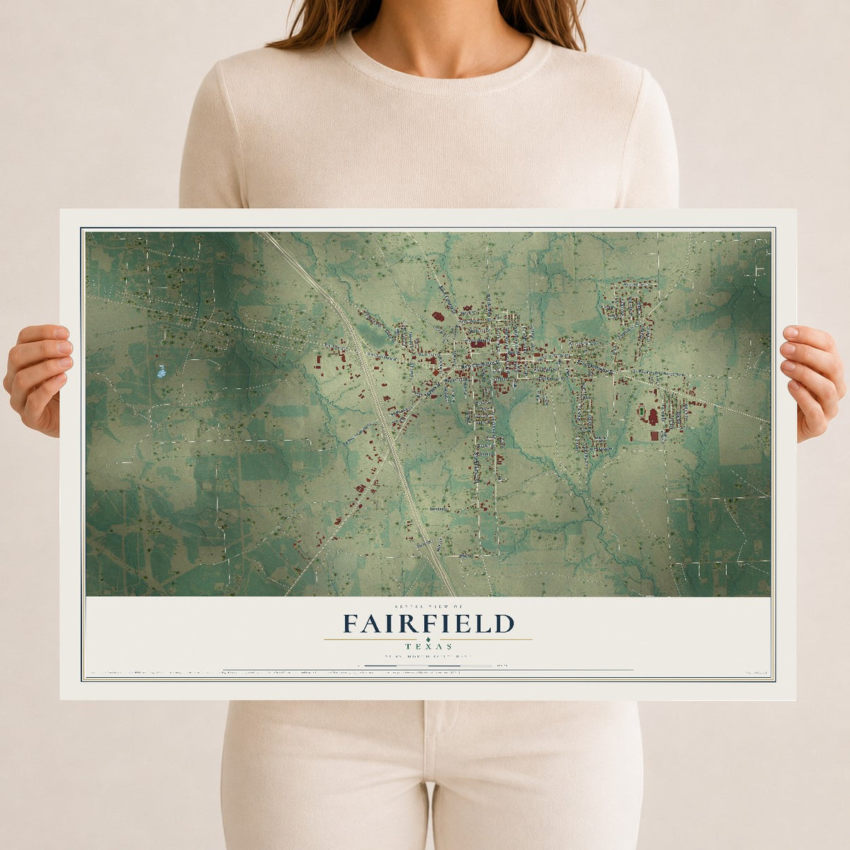 Map of Fairfield, Texas, 12 x 18 inch unframed archival matte print