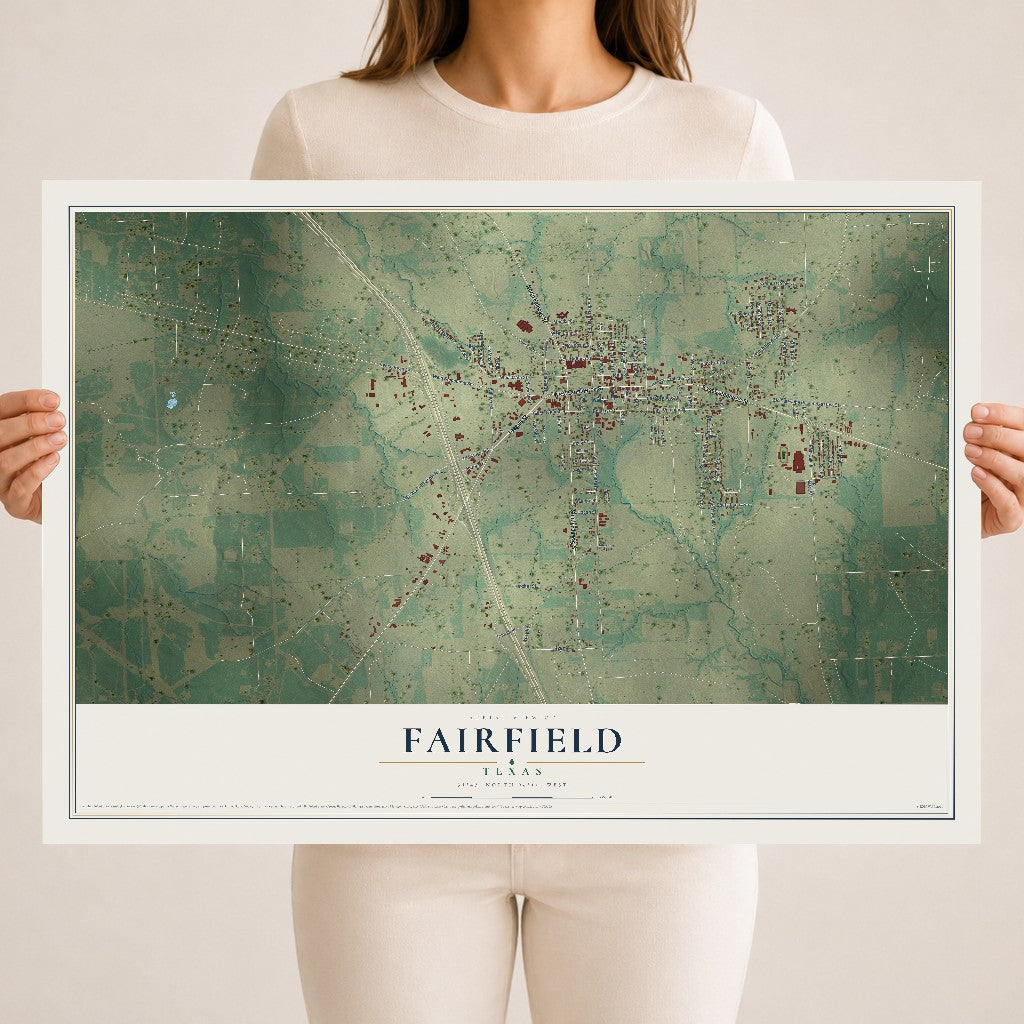 Map of Fairfield, Texas, 18 x 24 inch unframed archival matte print