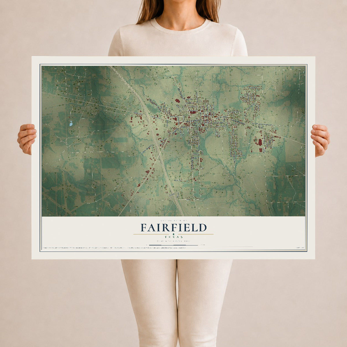 Map of Fairfield, Texas, 24 x 36 inch unframed archival matte print