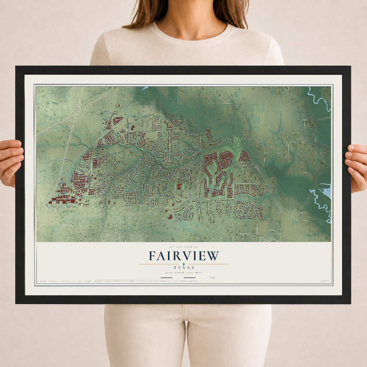 Map of Fairview, Texas, 18 x 24 inch print in a black wood frame