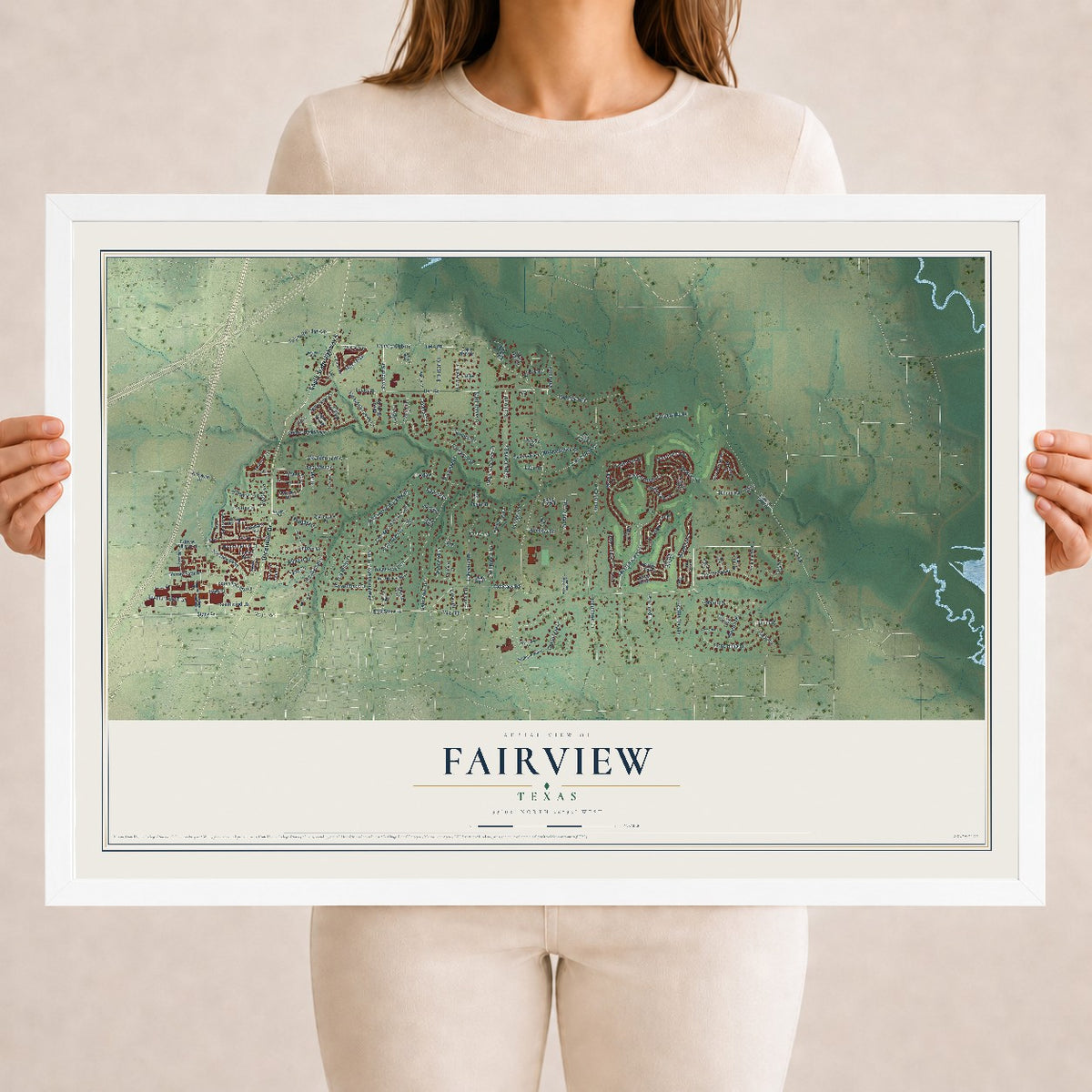 Map of Fairview, Texas, 18 x 24 inch print in a white wood frame