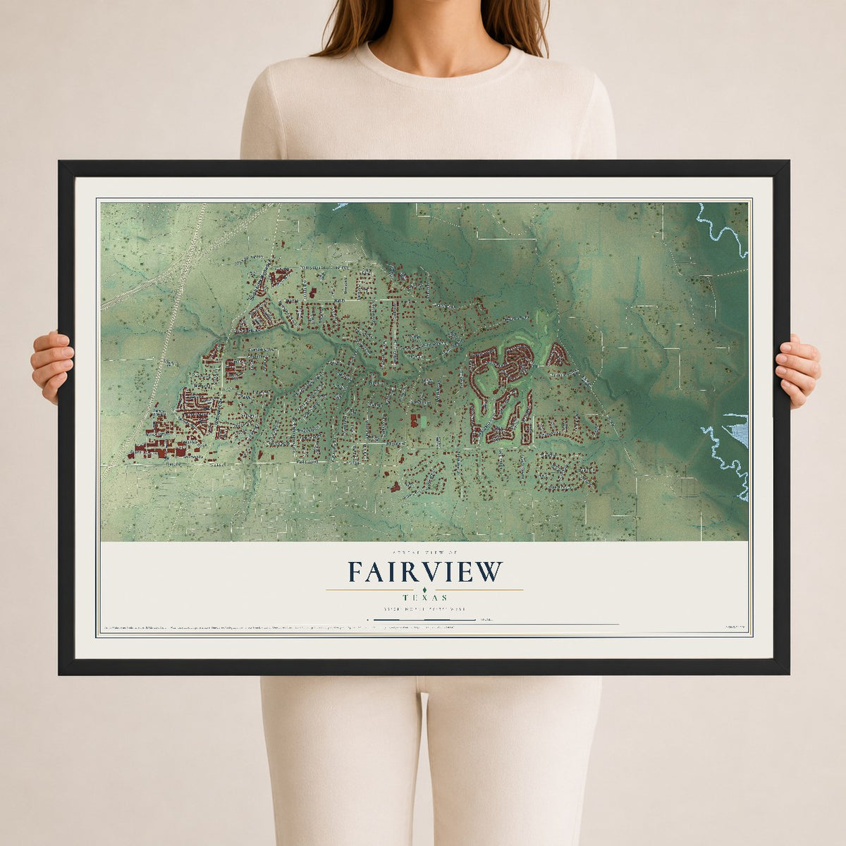 Map of Fairview, Texas, 24 x 36 inch print in a black wood frame