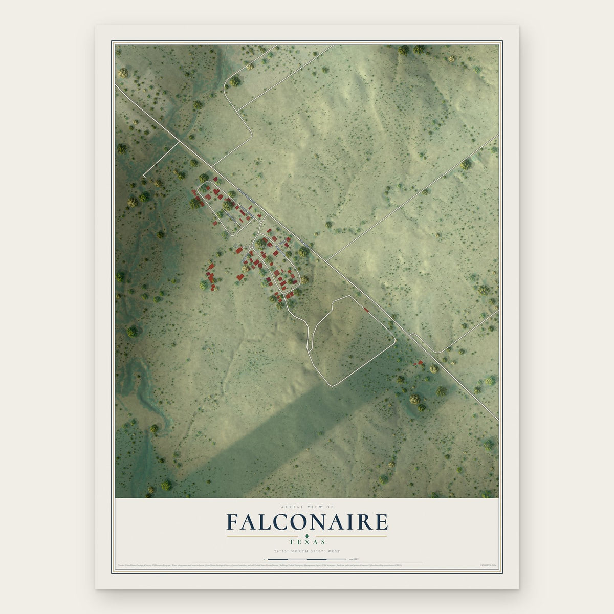 Falconaire, Texas map print, the full design