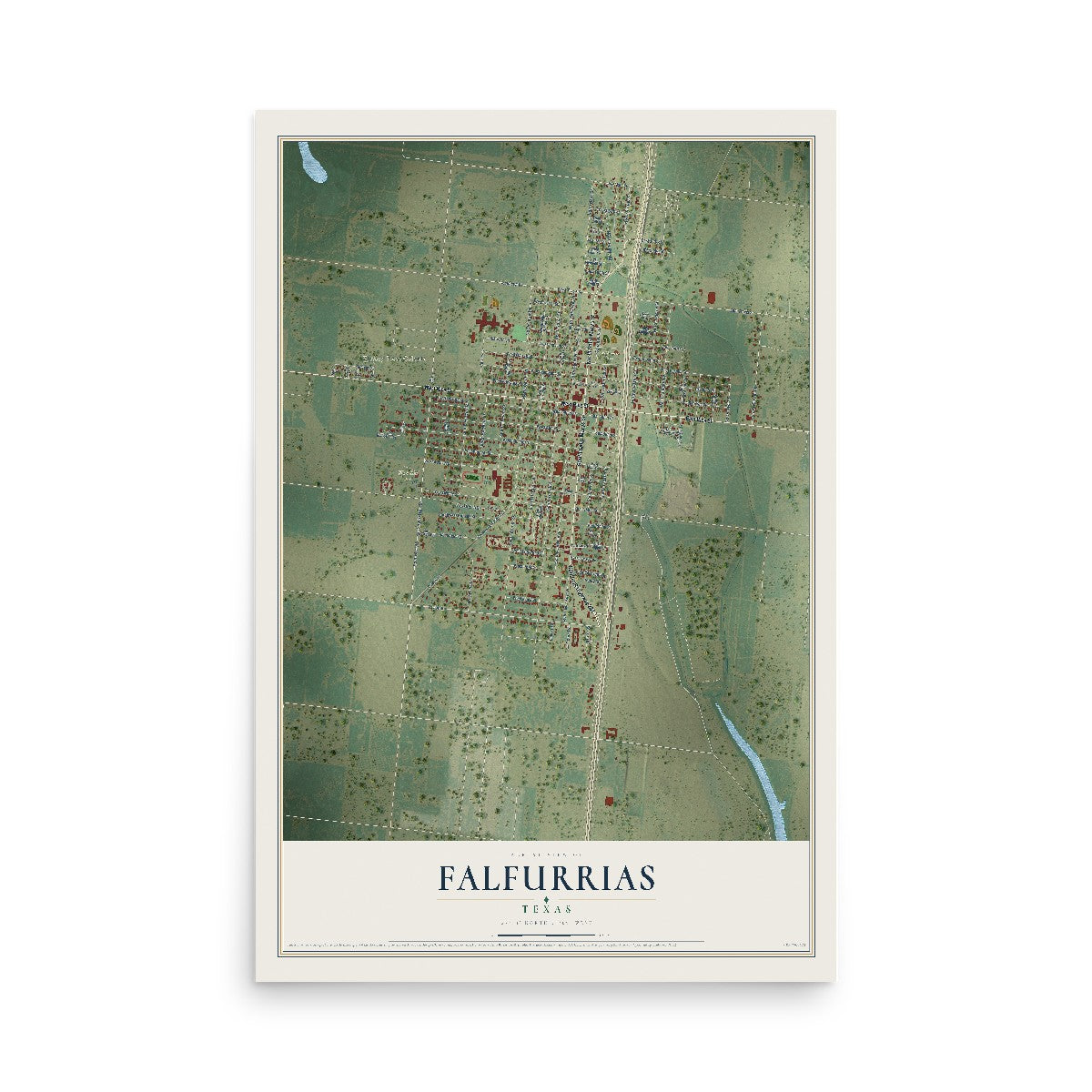 Map of Falfurrias, Texas, 12 x 18 inch unframed archival matte print