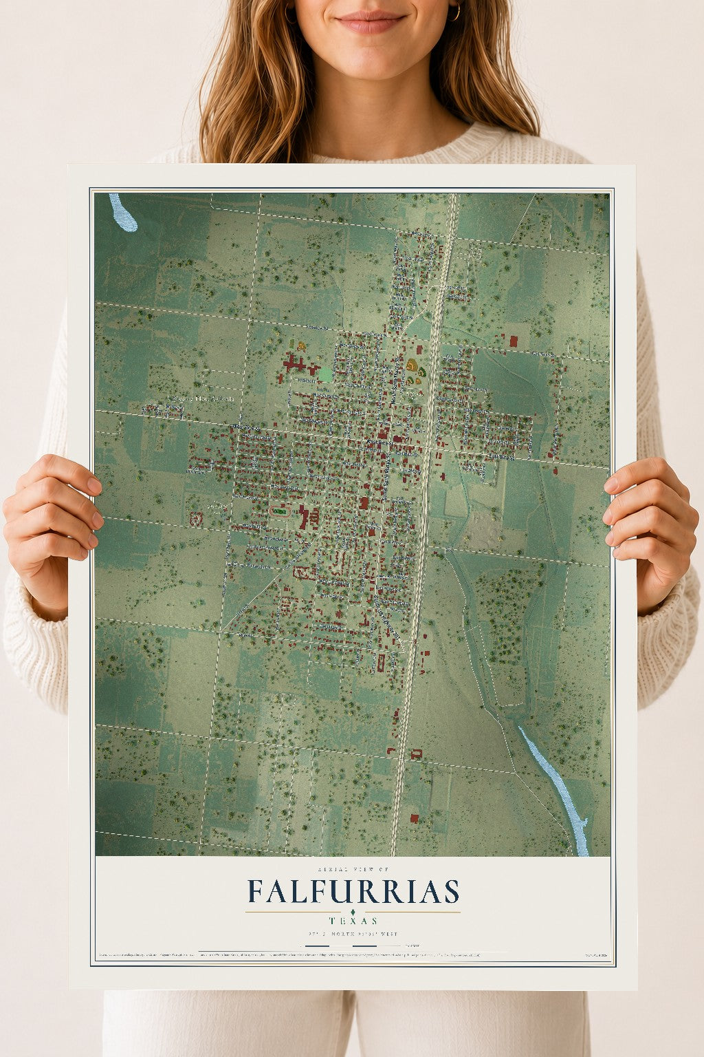 Map of Falfurrias, Texas, 18 x 24 inch unframed archival matte print