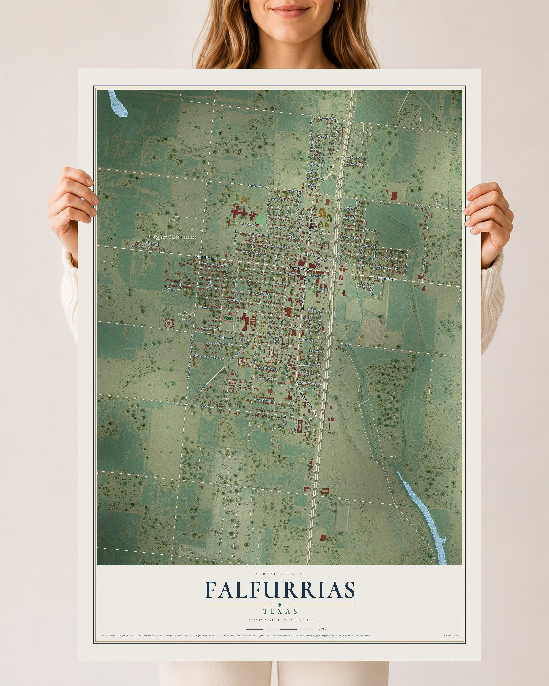 Map of Falfurrias, Texas, 24 x 36 inch unframed archival matte print
