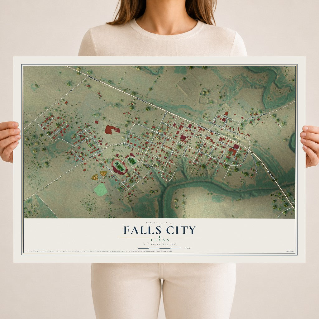 Map of Falls City, Texas, 18 x 24 inch unframed archival matte print