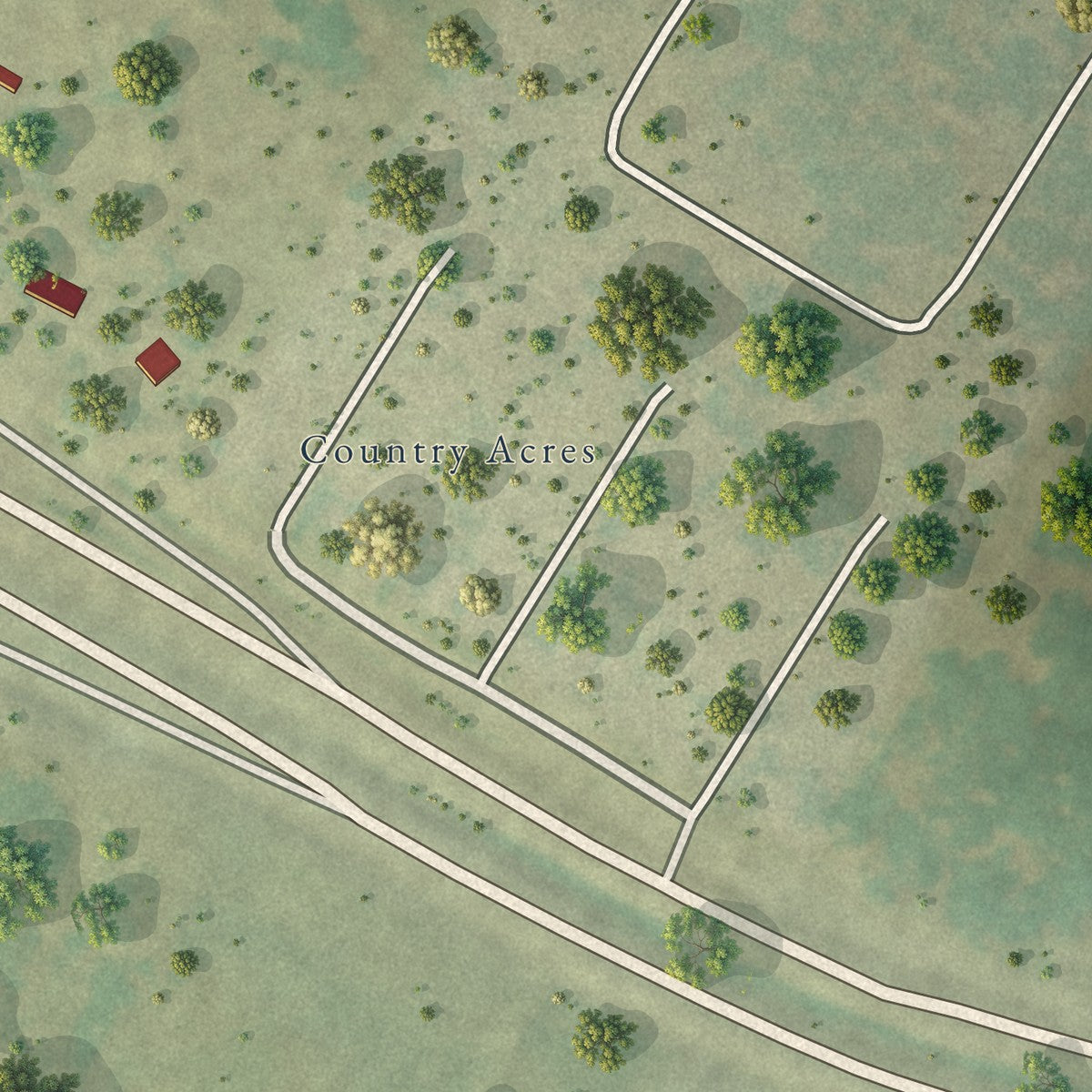 Close-up of the map of Falman, Texas print showing street and building detail
