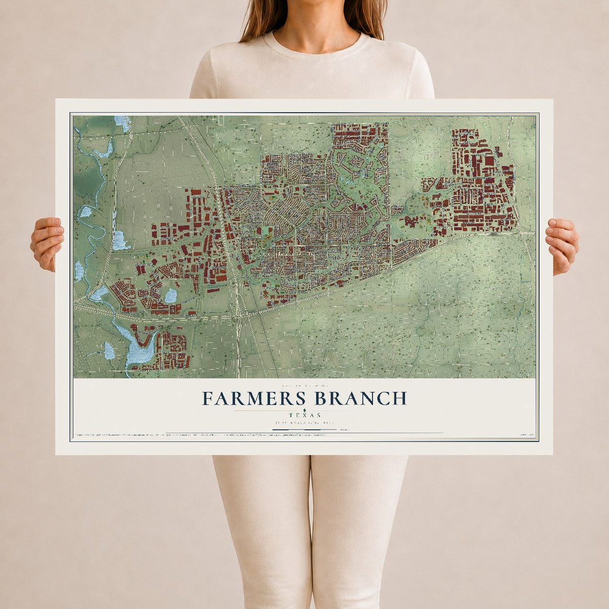 Map of Farmers Branch, Texas, 24 x 36 inch unframed archival matte print