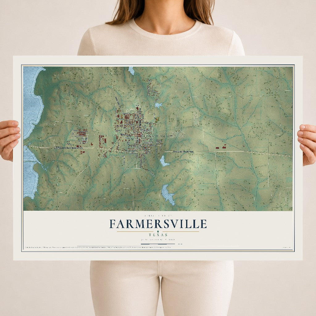 Map of Farmersville, Texas, 18 x 24 inch unframed archival matte print