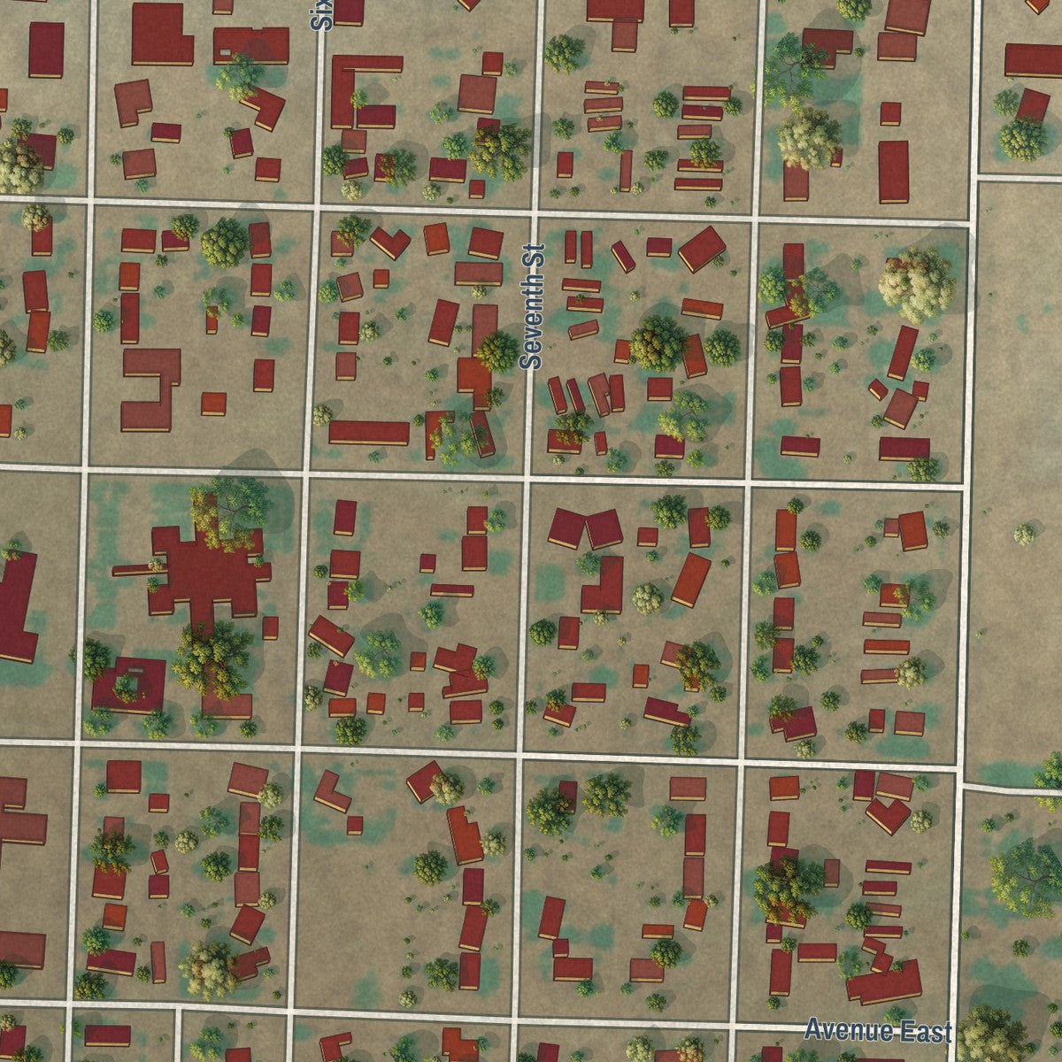 Close-up of the map of Farwell, Texas print showing street and building detail