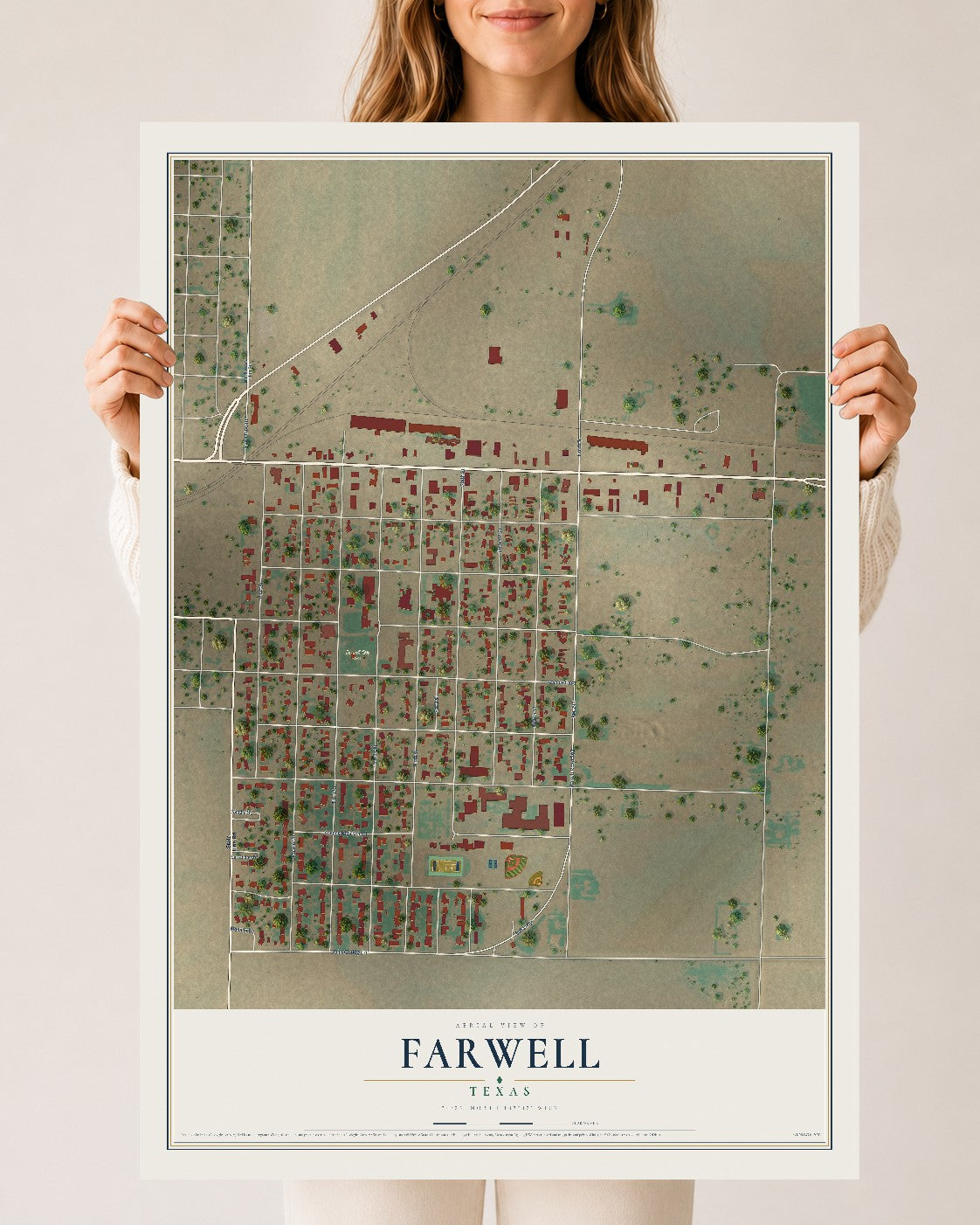 Map of Farwell, Texas, 24 x 36 inch unframed archival matte print