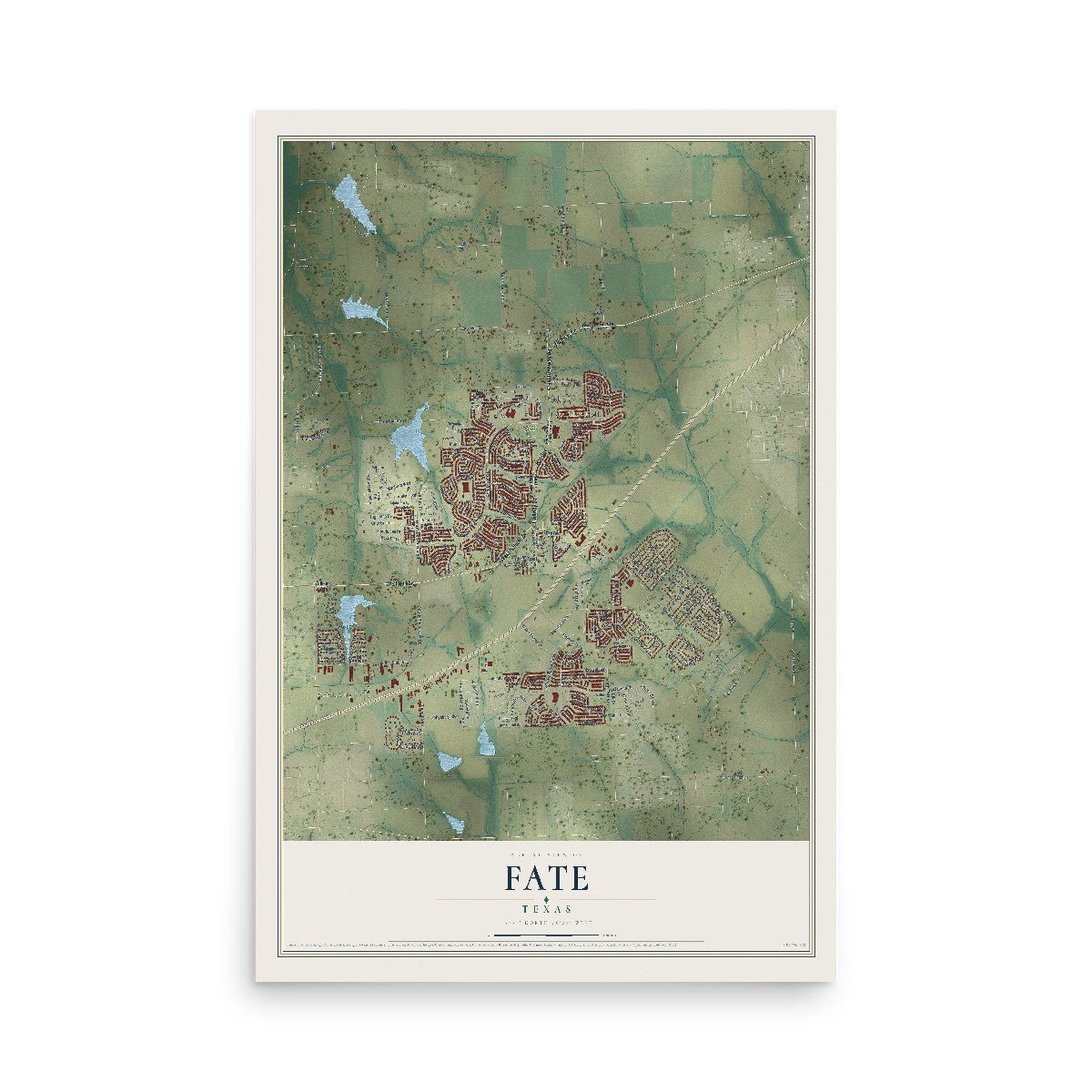 Map of Fate, Texas, 12 x 18 inch unframed archival matte print